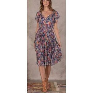 SUNDANCE Women's Clarisse Floral Dress PL Large Artsy Tiered Boho Midi Flowy